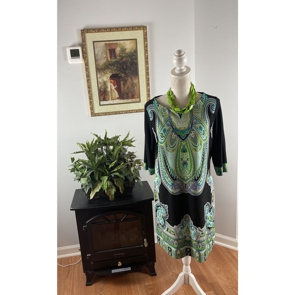 Sandra Darren Dress 12 Blue Green Knee Length Collarless Short Sleeve - Picture 1 of 10